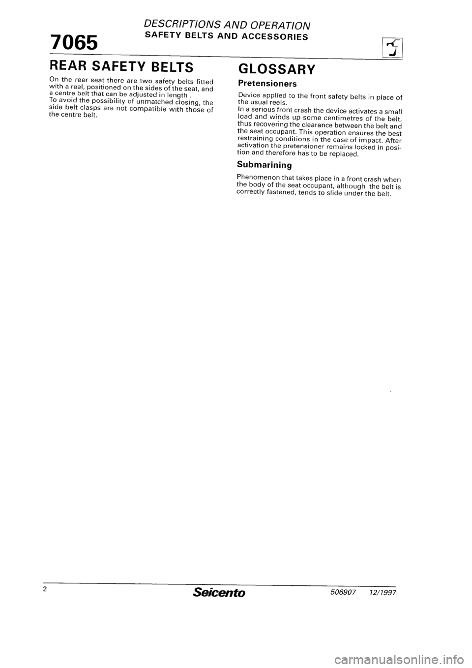 FIAT SEICENTO 1997  Service And Repair Manual 