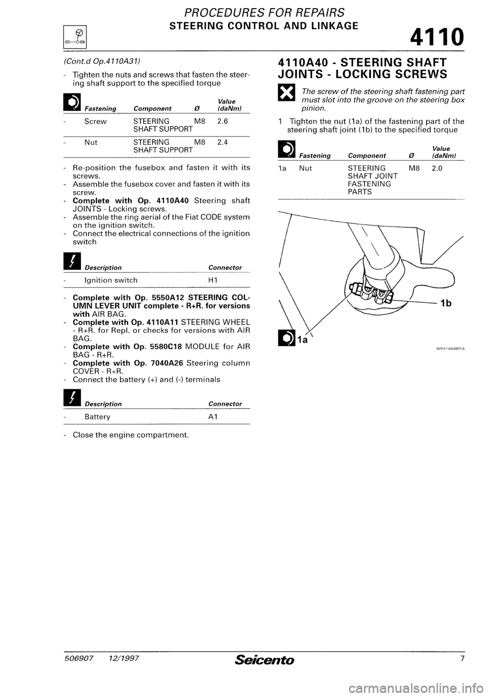 FIAT SEICENTO 1997  Service And Repair Manual 