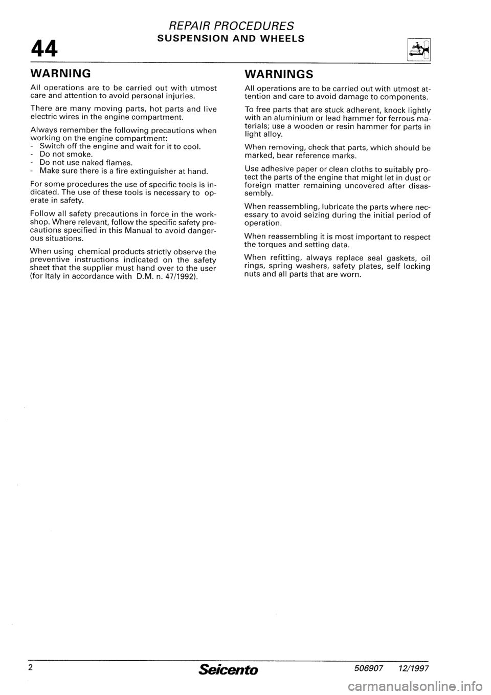 FIAT SEICENTO 1997  Service And Repair Manual 