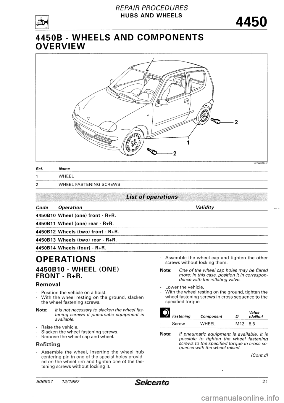 FIAT SEICENTO 1997  Service And Repair Manual 