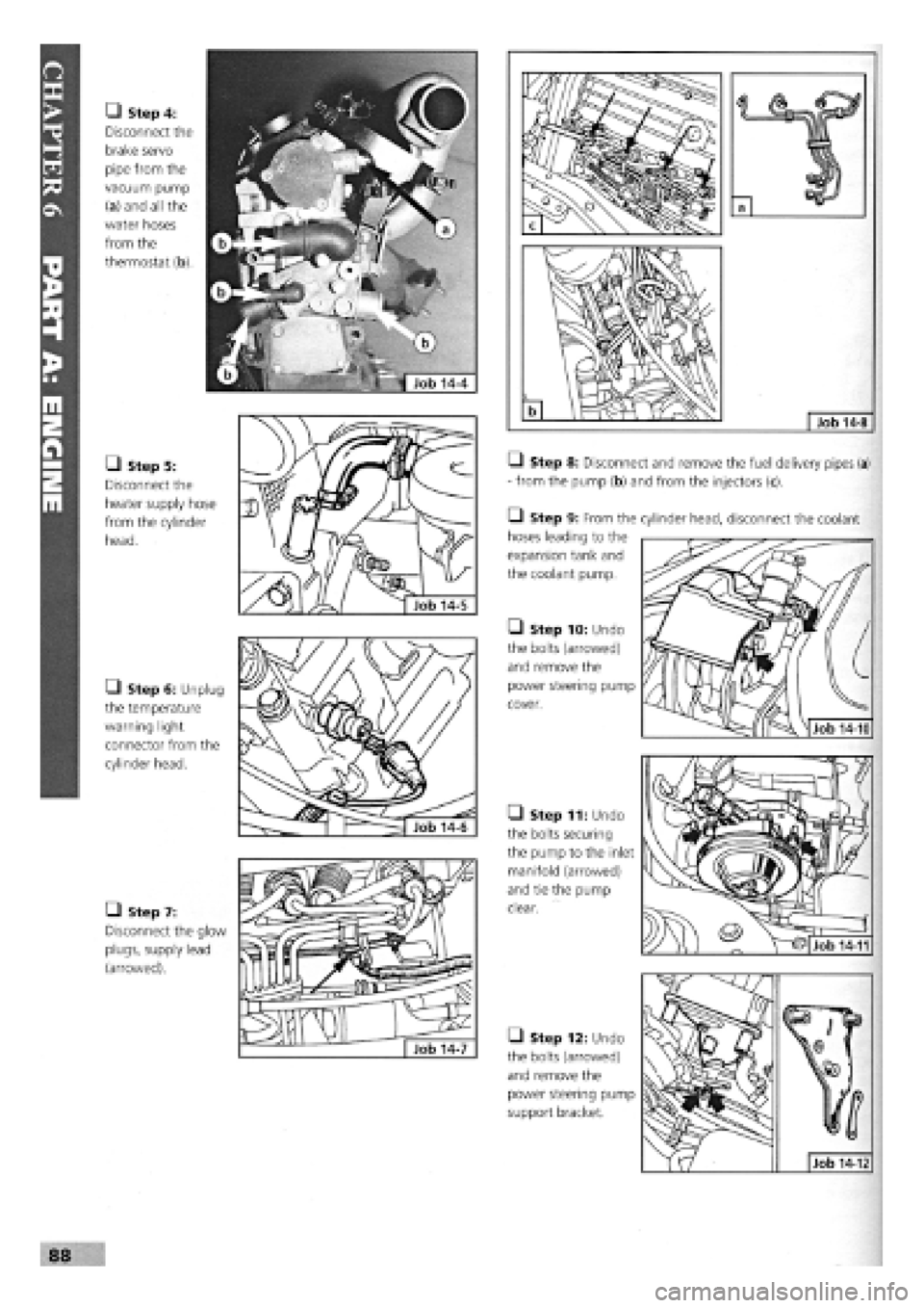FIAT TEMPRA 1988  Service And Repair Manual 
• Step 4: 
Disconnect the 
brake servo 
pipe from the 
vacuum pump 
(a) and all the 
water hoses 
from the 
thermostat (b). 
• Step 5: 
Disconnect the 
heater supply hose 
from the cylinder 
head