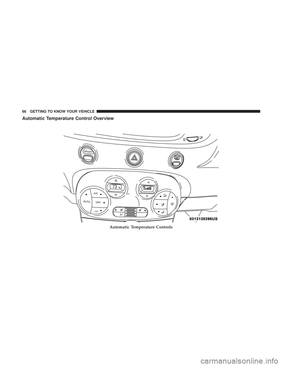 FIAT 500E 2019  Owners Manual Automatic Temperature Control Overview
Automatic Temperature Controls
66 GETTING TO KNOW YOUR VEHICLE 