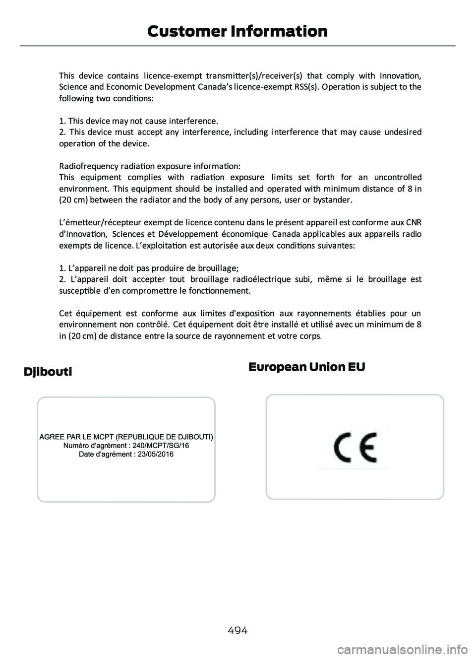 FORD ESCAPE 2022  Owners Manual E351800E351800
Djibouti
3086E340826
European Union EU
3003E310043
494
Customer Information 