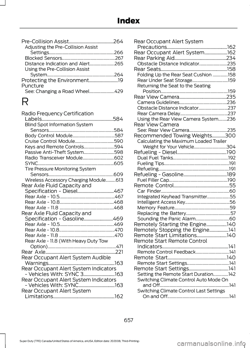 FORD F-350 2021  Owners Manual Pre-Collision Assist.....................................264
Adjusting the Pre-Collision Assist
Settings............................................................ 266
Blocked Sensors................