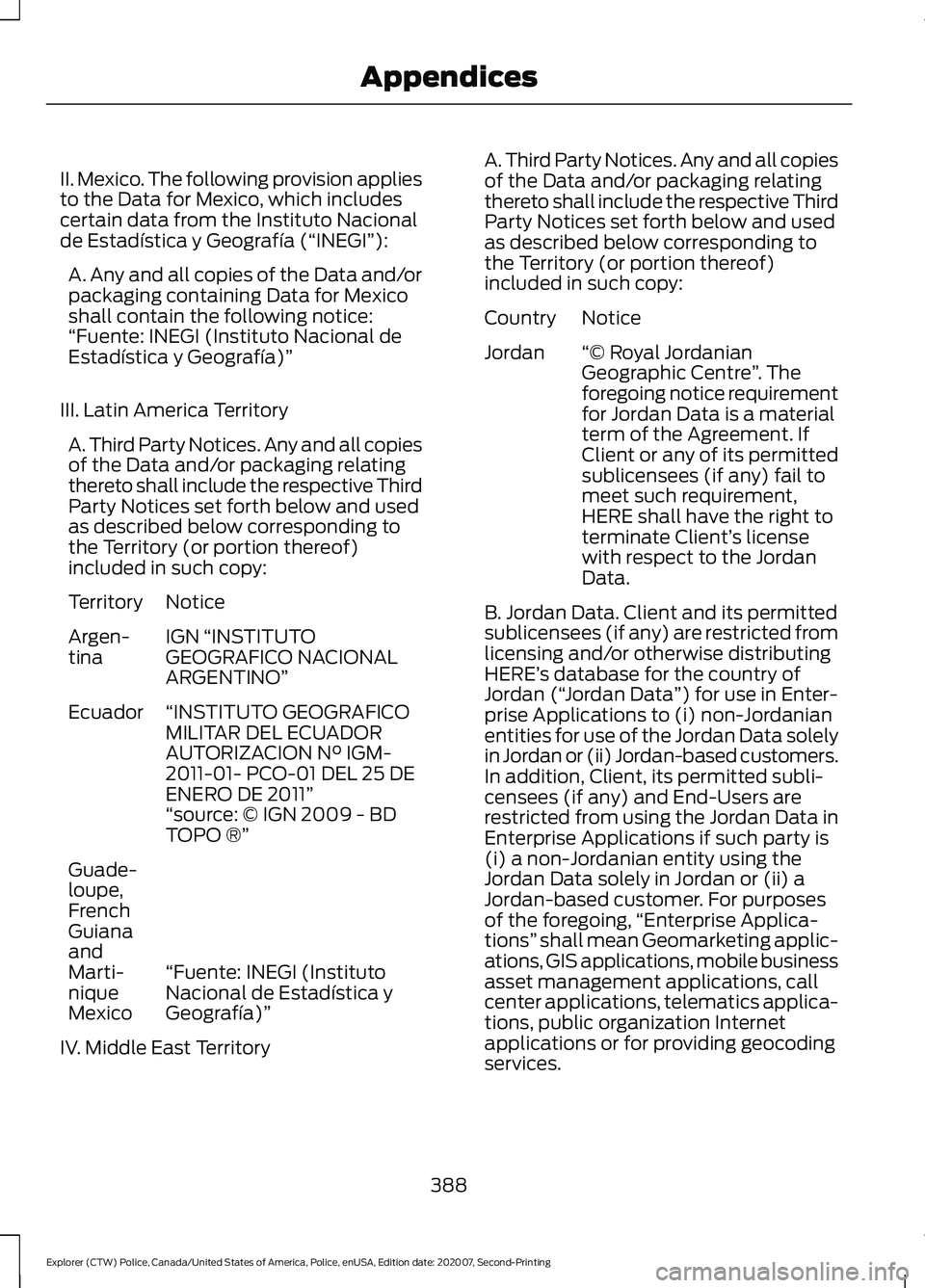 FORD POLICE INTERCEPTOR 2021 Owners Manual II. Mexico. The following provision applies
to the Data for Mexico, which includes
certain data from the Instituto Nacional
de Estadística y Geografía (“INEGI”):
A. Any and all copies of the Dat FORD POLICE INTERCEPTOR 2021 Owners Manual II. Mexico. The following provision applies
to the Data for Mexico, which includes
certain data from the Instituto Nacional
de Estadística y Geografía (“INEGI”):
A. Any and all copies of the Dat