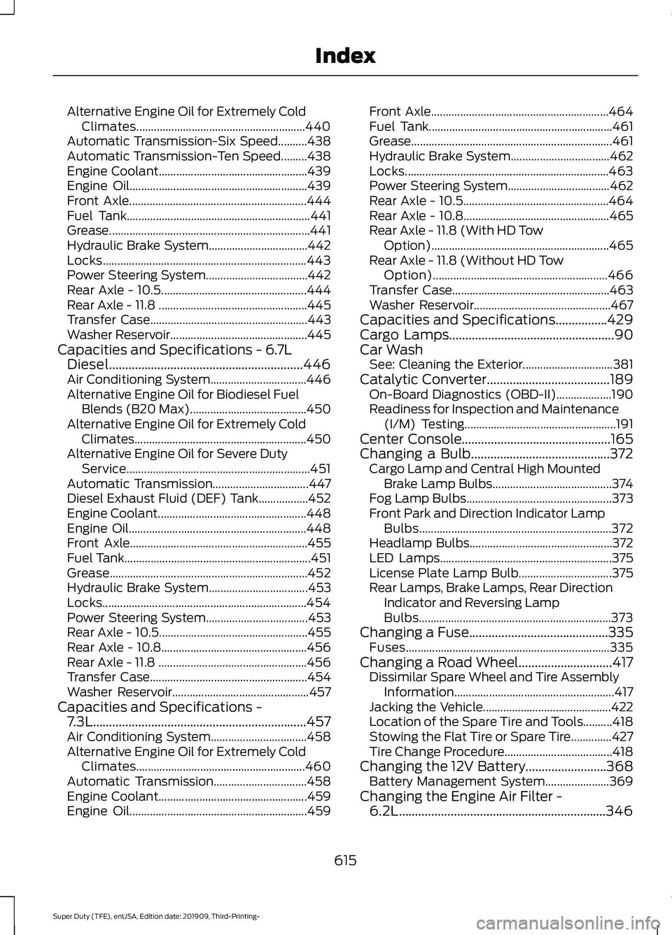 FORD F-350 2020  Owners Manual Alternative Engine Oil for Extremely Cold
Climates.......................................................... 440
Automatic Transmission-Six Speed..........438
Automatic Transmission-Ten Speed.........