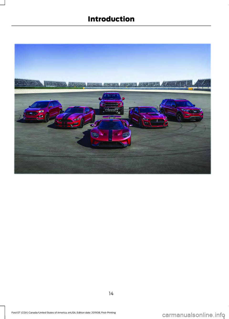 FORD GT 2020  Owners Manual 14
Ford GT (CGX) Canada/United States of America, enUSA, Edition date: 201908, First-Printing IntroductionE308116   