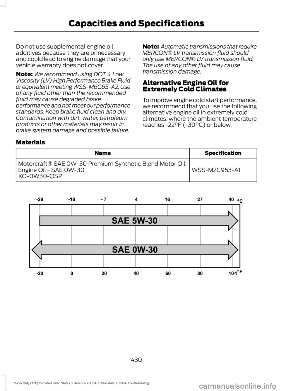 FORD F-350 2019 Owners Manual Do not use supplemental engine oil
additives because they are unnecessary
and could lead to engine damage that your
vehicle warranty does not cover.
Note:
We recommend using DOT 4 Low
Viscosity (LV) H FORD F-350 2019 Owners Manual Do not use supplemental engine oil
additives because they are unnecessary
and could lead to engine damage that your
vehicle warranty does not cover.
Note:
We recommend using DOT 4 Low
Viscosity (LV) H