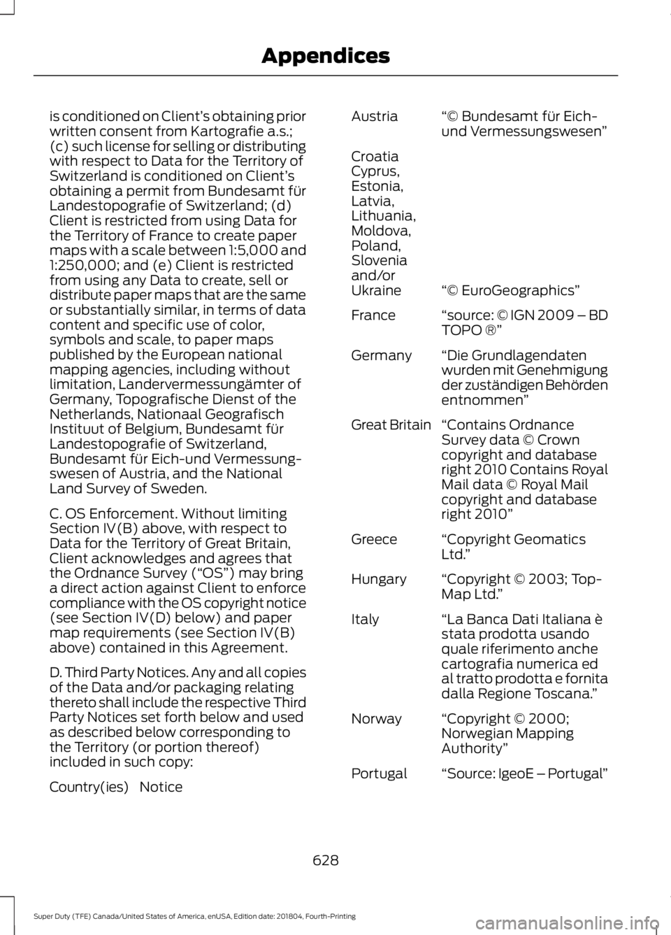 FORD F-550 2019  Owners Manual is conditioned on Client’
s obtaining prior
written consent from Kartografie a.s.;
(c) such license for selling or distributing
with respect to Data for the Territory of
Switzerland is conditioned o