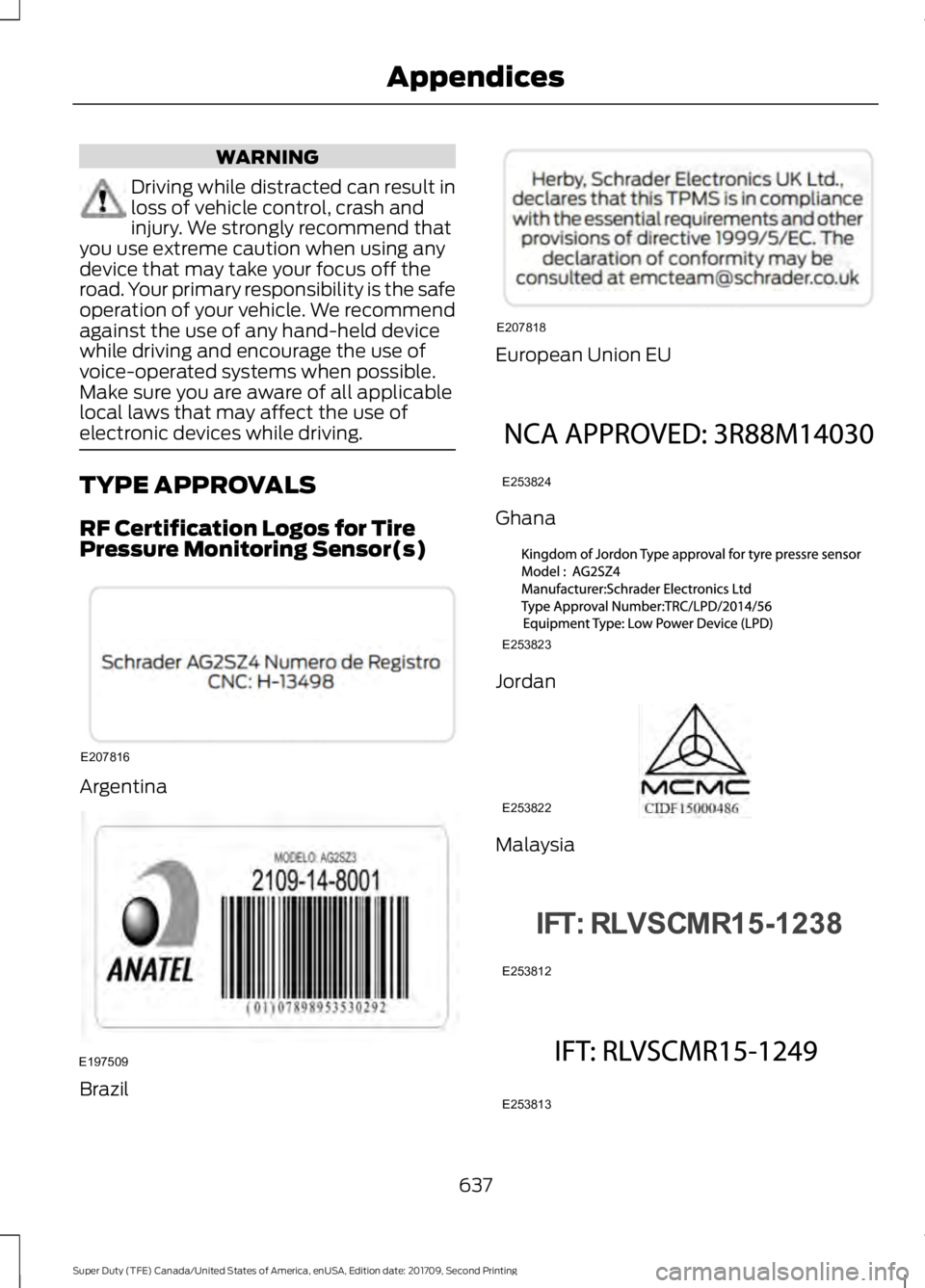 FORD F-550 2018  Owners Manual WARNING
Driving while distracted can result in
loss of vehicle control, crash and
injury. We strongly recommend that
you use extreme caution when using any
device that may take your focus off the
road