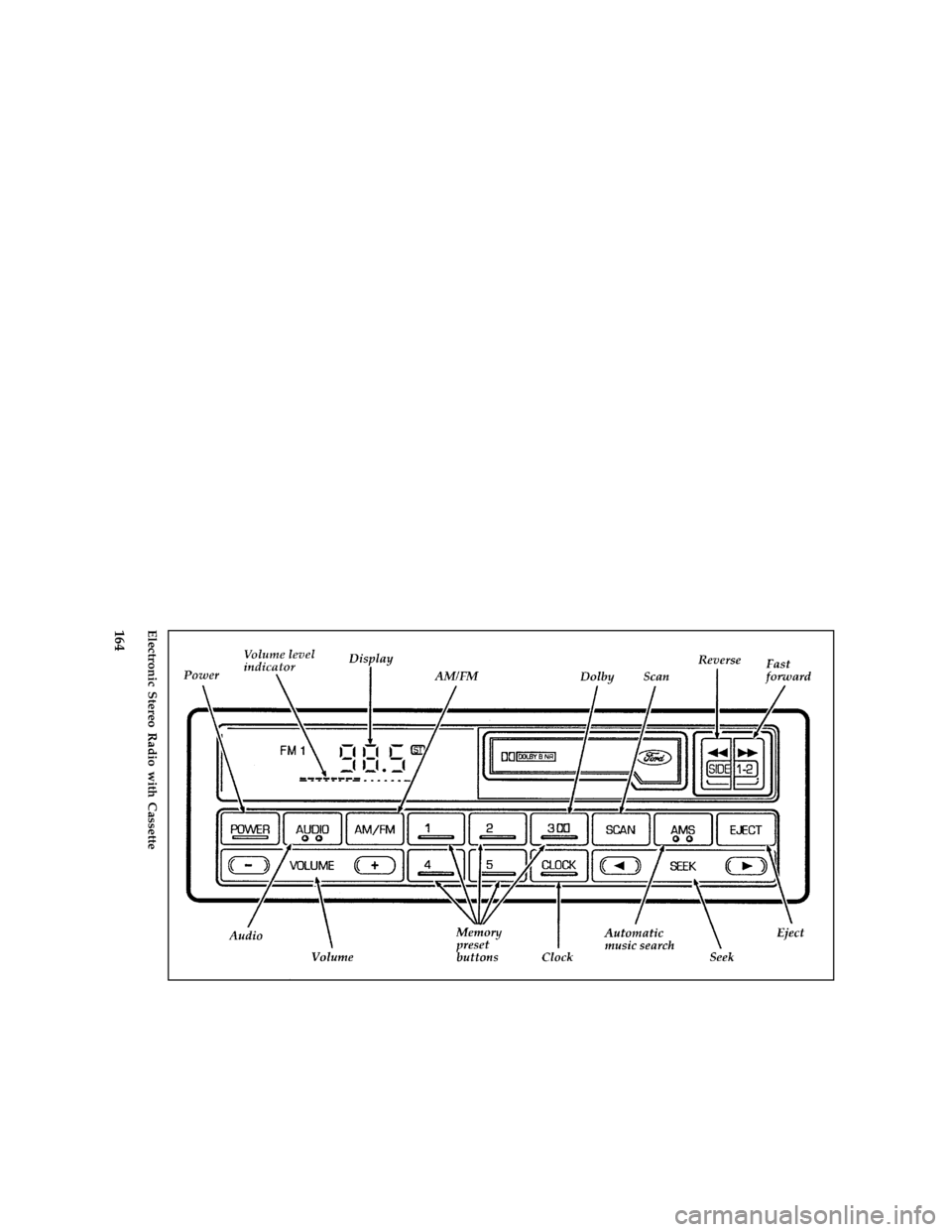 FORD BRONCO 1996 5.G Owners Manual 164
*
[AS21420(BEF )04/95]
full page art:0060587-C
Electronic Stereo Radio with Cassette
File:ltasb.ex
Update:Fri Jun  9 15:27:22 1995 
