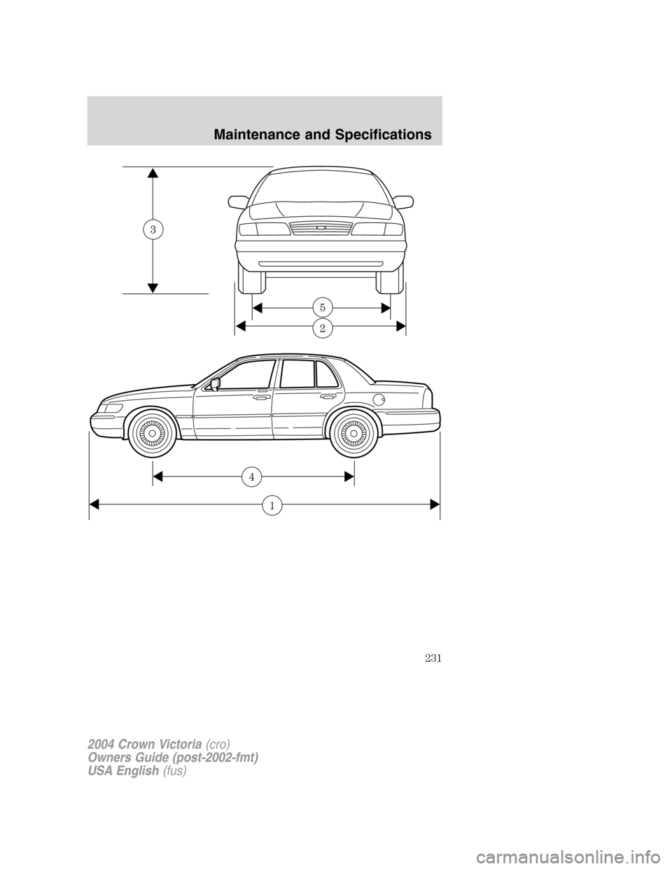 FORD CROWN VICTORIA 2004 2.G Owners Manual 1
4
2004 Crown Victoria(cro)
Owners Guide (post-2002-fmt)
USA English(fus)
Maintenance and Specifications
231 