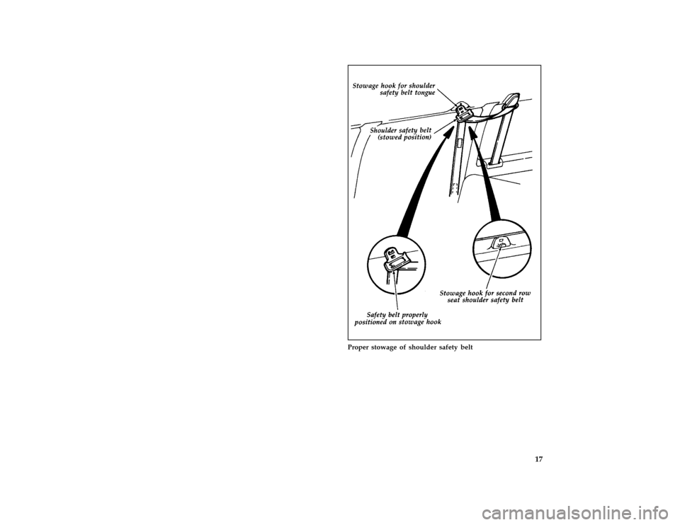 FORD E SERIES 1996 4.G Owners Manual 17 [SR04701( E )03/93]
three fourths page art:0020854-B
Proper stowage of shoulder safety belt
File:03ltsre.ex
Update:Wed Apr 17 08:51:22 1996 
