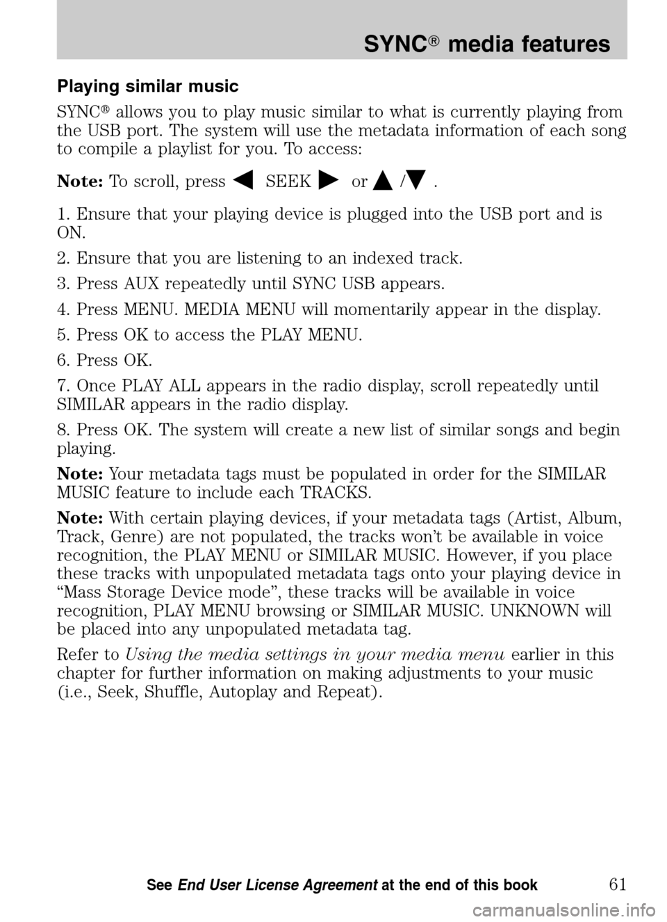FORD ESCAPE HYBRID 2009 2.G Quick Reference Guide 