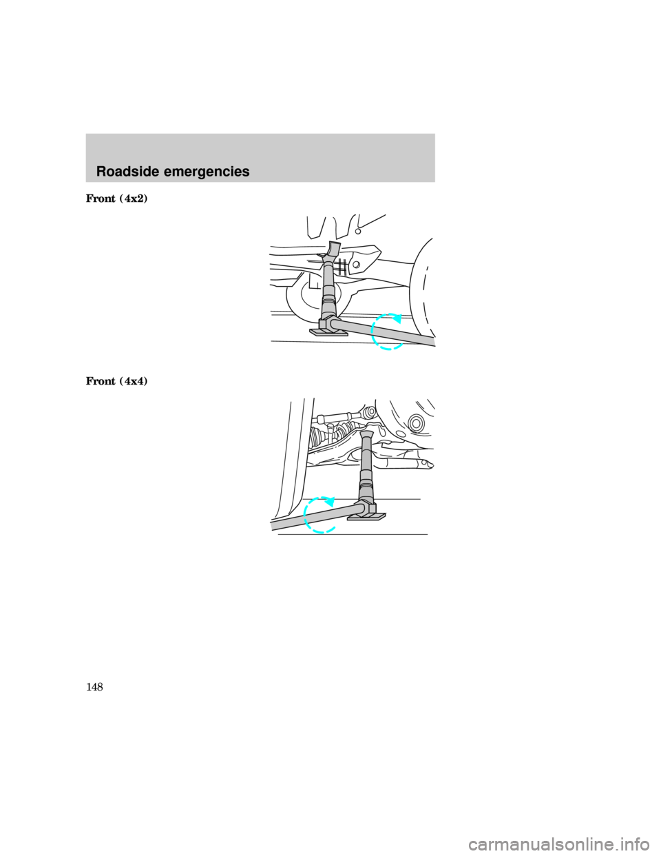 FORD EXPEDITION 1997 1.G Owners Manual Front (4x2)
Front (4x4)
Roadside emergencies
148 