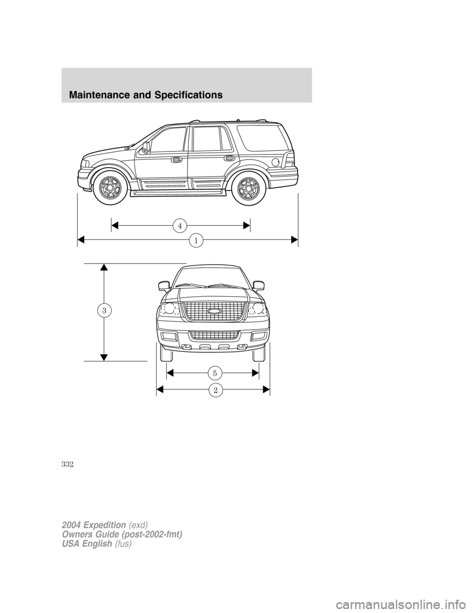 FORD EXPEDITION 2004 2.G Owners Manual 1
4
2004 Expedition(exd)
Owners Guide (post-2002-fmt)
USA English(fus)
Maintenance and Specifications
332 