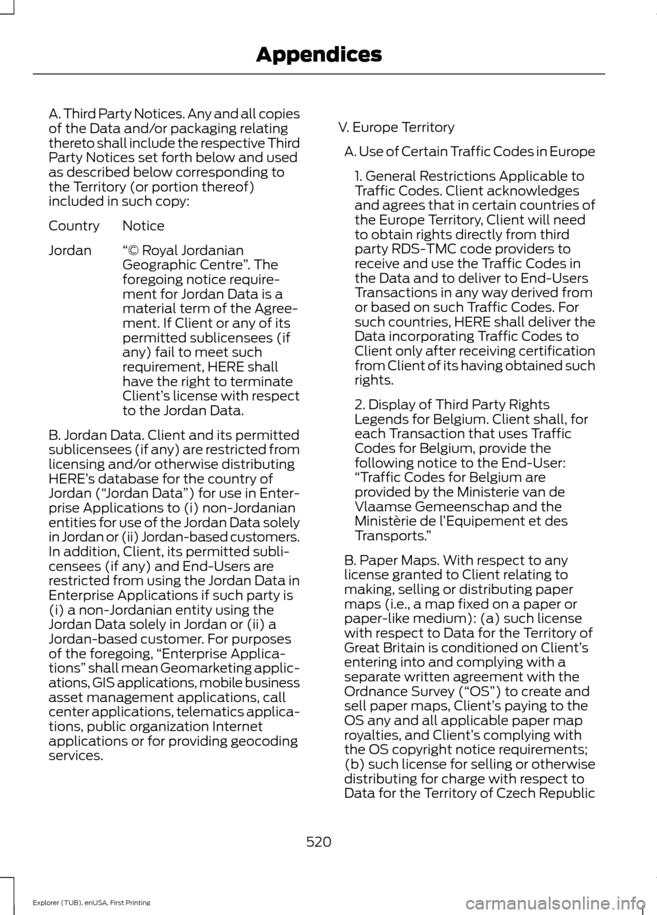 FORD EXPLORER 2016 5.G Owners Manual A. Third Party Notices. Any and all copies
of the Data and/or packaging relating
thereto shall include the respective Third
Party Notices set forth below and used
as described below corresponding to
t