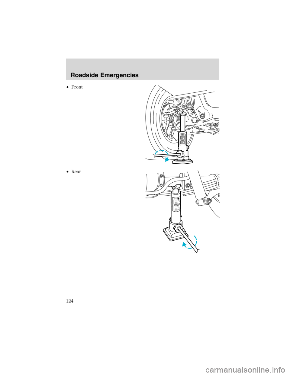 FORD EXPLORER SPORT 2002 1.G Owners Manual •Front
•Rear
Roadside Emergencies
124 