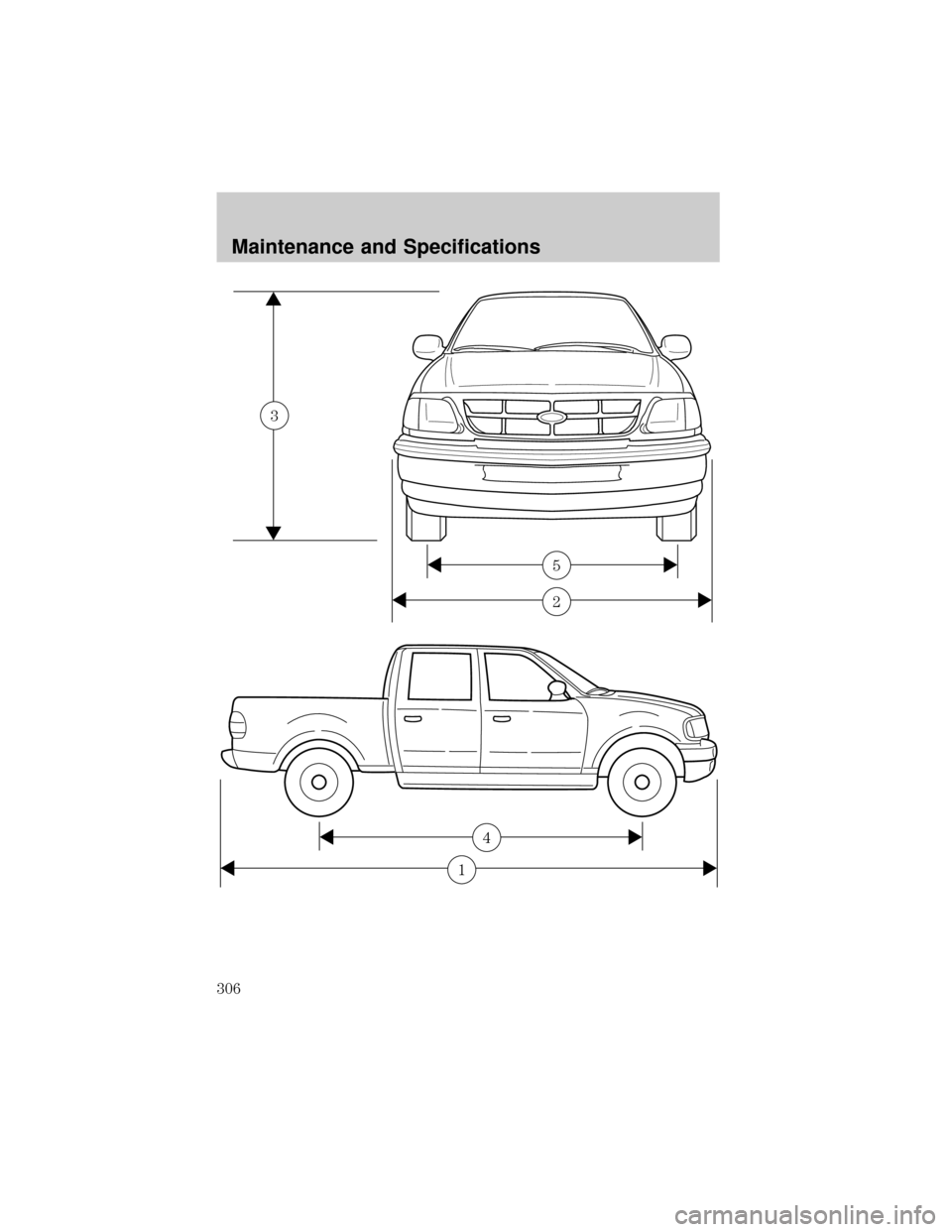 FORD F150 2002 10.G Owners Manual 2
5
3
1
4
Maintenance and Specifications
306 