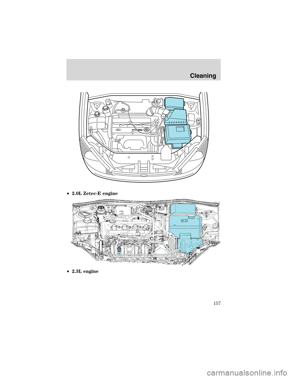 FORD FOCUS 2003 1.G Owners Manual •2.0L Zetec-E engine
•2.3L engine
Cleaning
157 