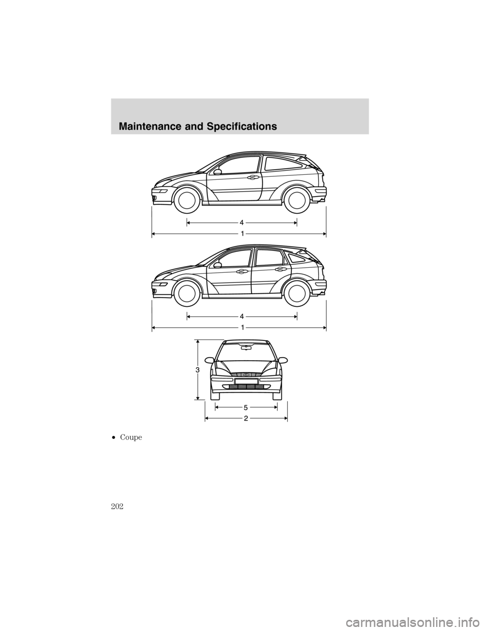 FORD FOCUS 2003 1.G Owners Manual •Coupe
Maintenance and Specifications
202 