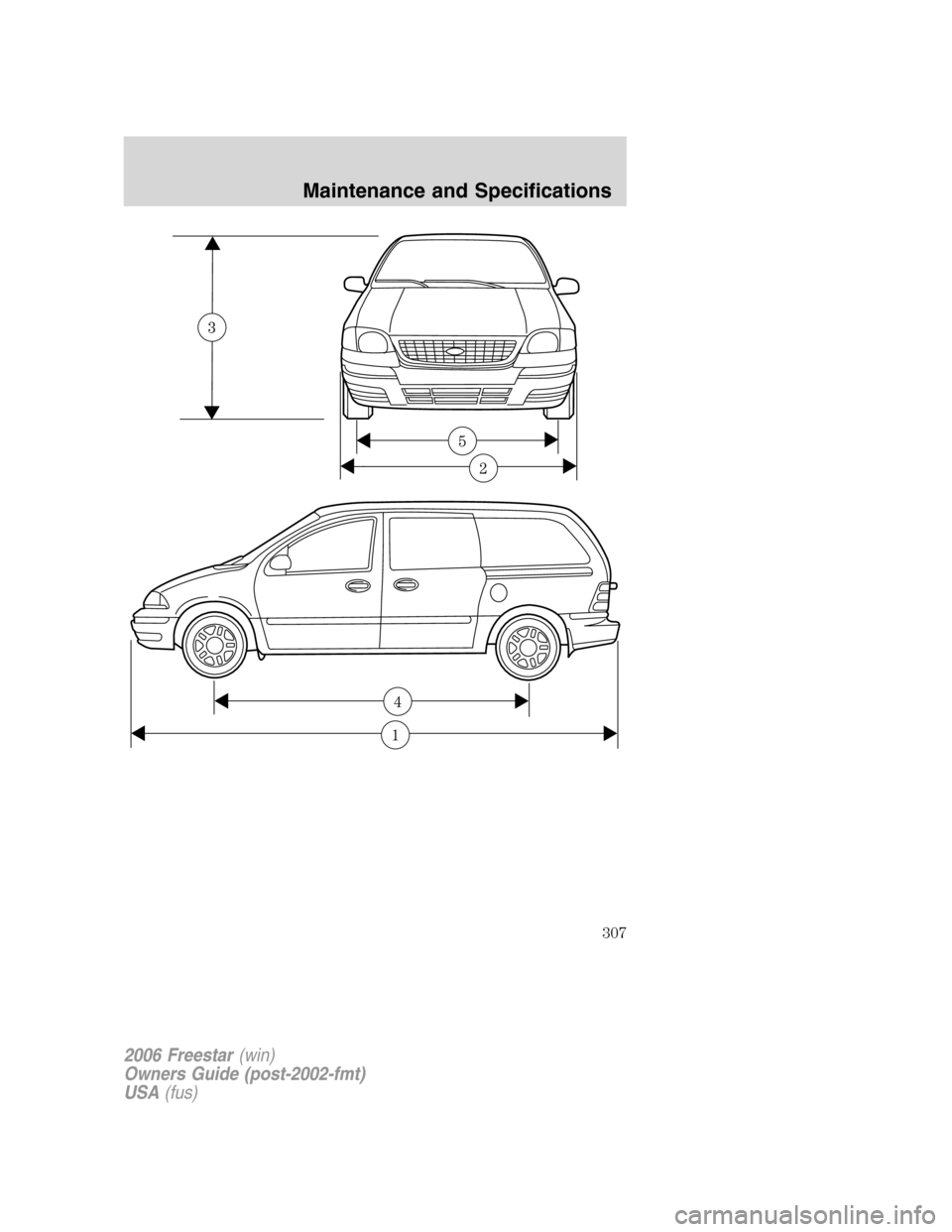 FORD FREESTAR 2006 1.G Owners Manual 1
4
2006 Freestar(win)
Owners Guide (post-2002-fmt)
USA(fus)
Maintenance and Specifications
307 