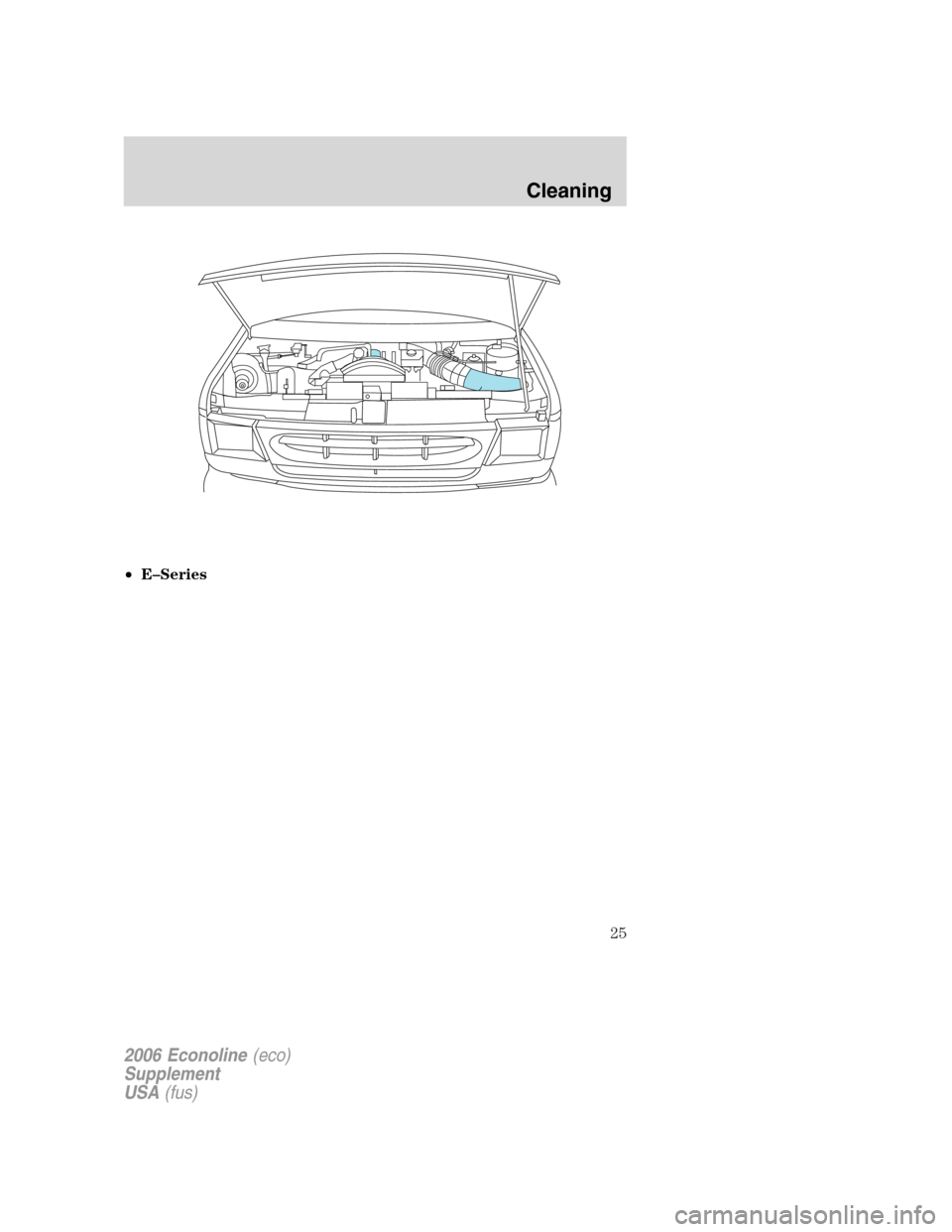 FORD SUPER DUTY 2006 1.G Diesel Supplement Manual •E–Series
2006 Econoline(eco)
Supplement
USA(fus)
Cleaning
25 