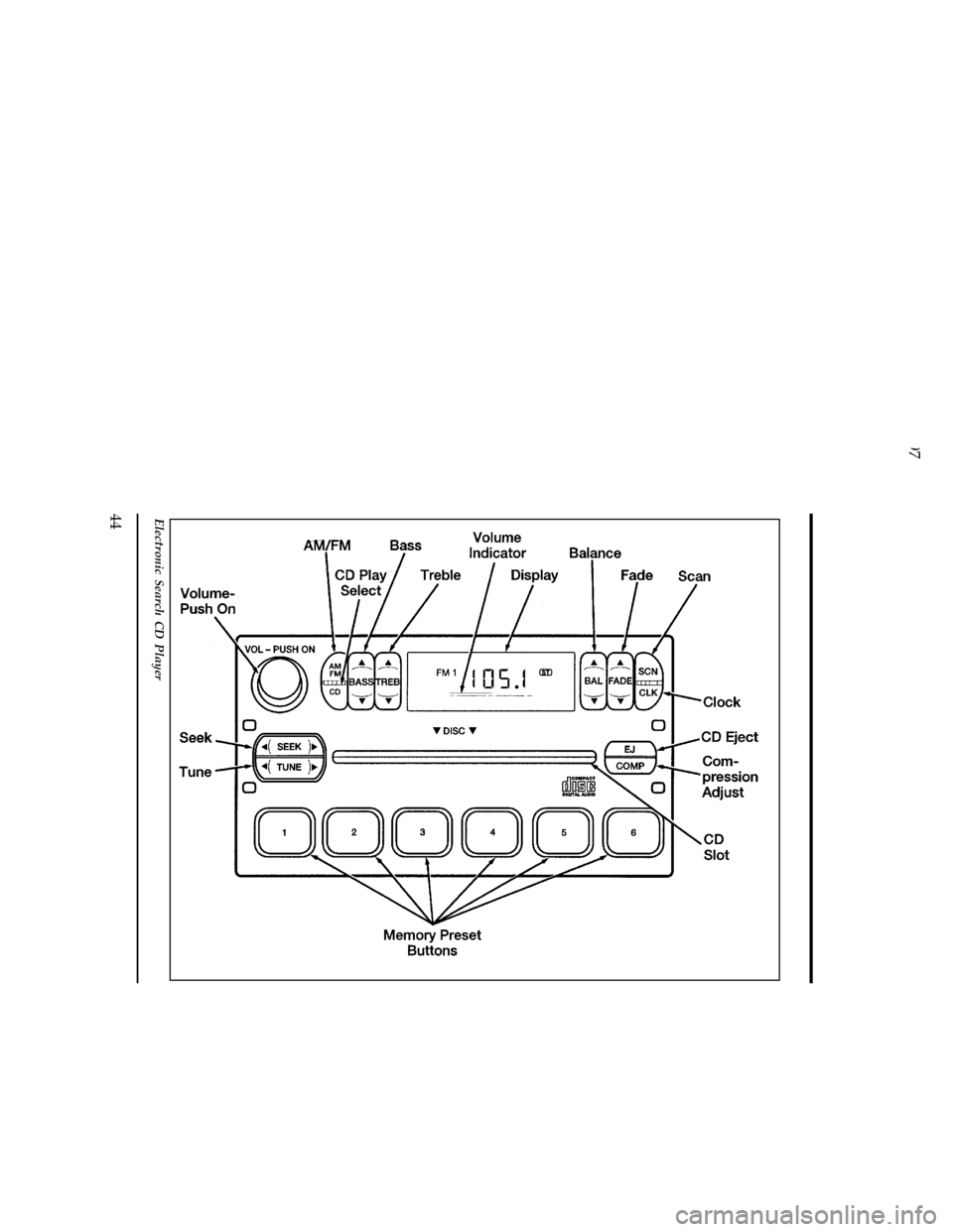 FORD RANGER 1997 2.G Owners Manual 44
[AS29966(R)05/96]
33-1/2 pica
art:0090218-B
Electronic Search CD Player
File:04unasr.ex
Update:Thu Mar 20 08:49:21 1997 