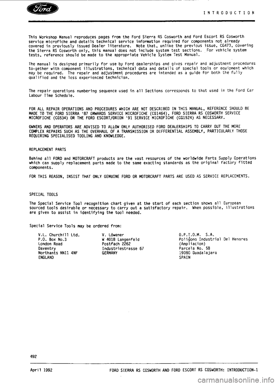 FORD SIERRA RS COSWORTH 1986 1.G Workshop Manual 