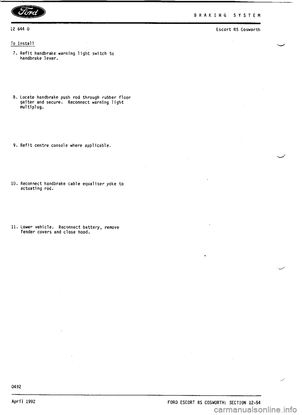 FORD SIERRA RS COSWORTH 1987 1.G Workshop Manual 
