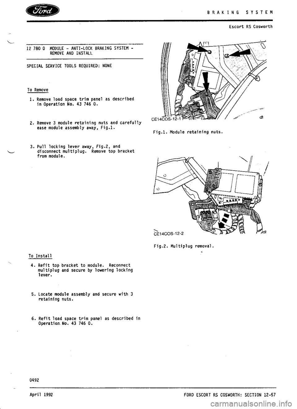 FORD SIERRA RS COSWORTH 1987 1.G Workshop Manual 