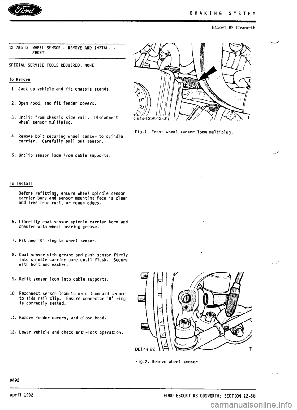 FORD SIERRA RS COSWORTH 1987 1.G Workshop Manual 