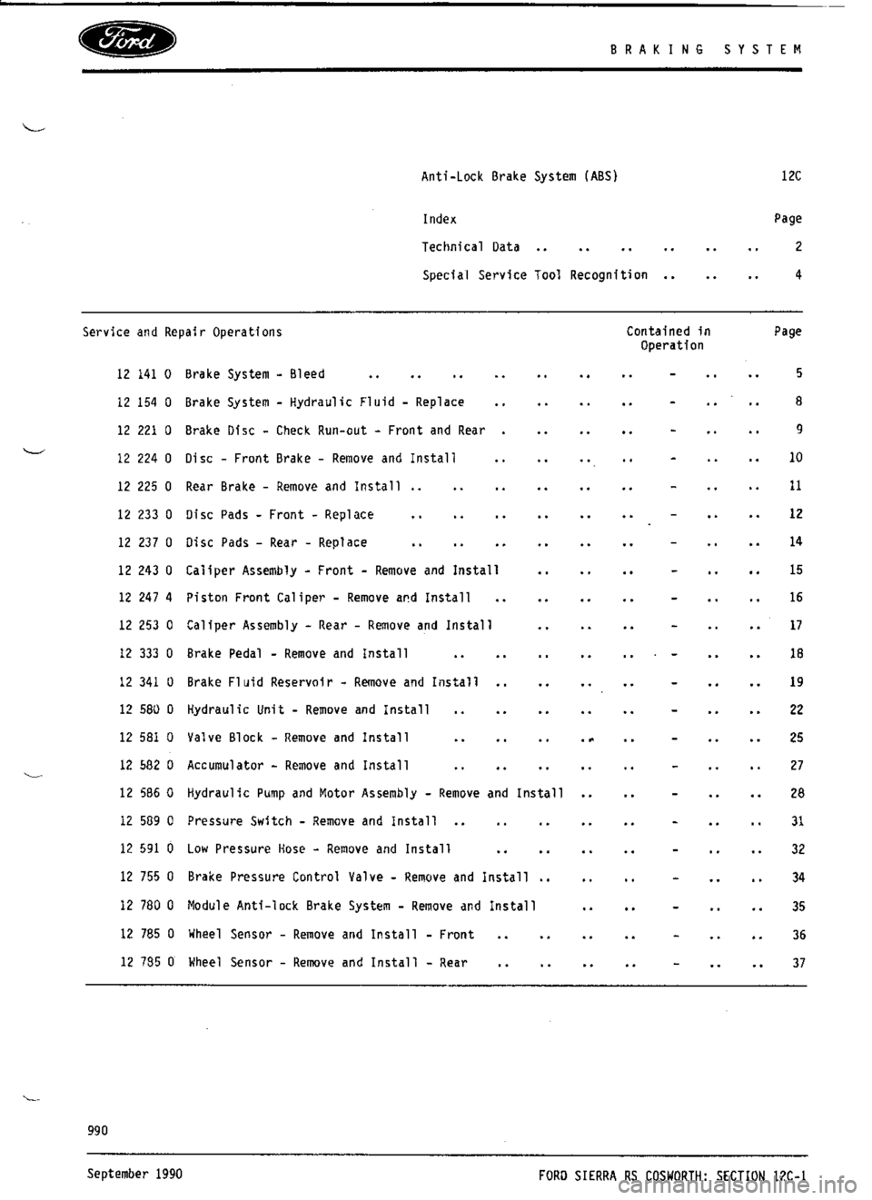 FORD SIERRA RS COSWORTH 1987 1.G Workshop Manual 