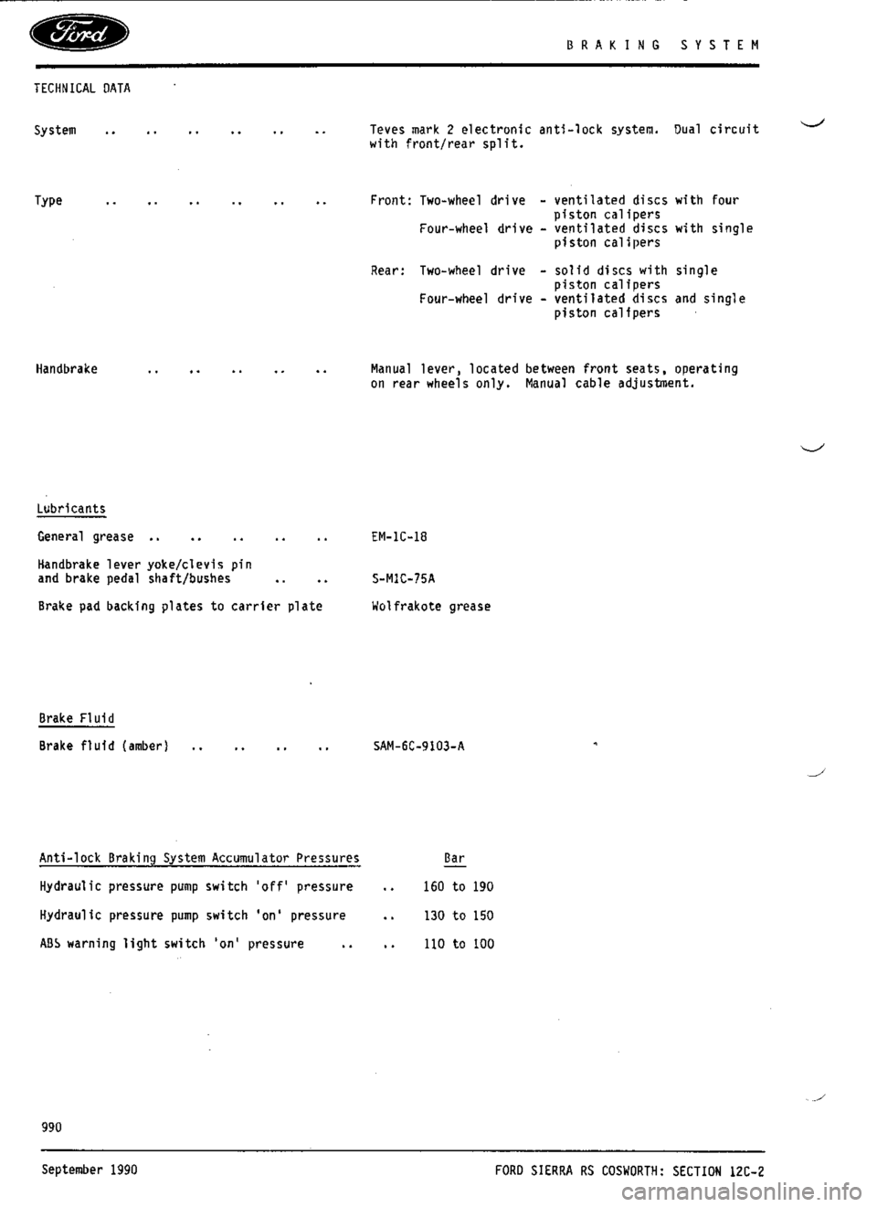 FORD SIERRA RS COSWORTH 1987 1.G Workshop Manual 