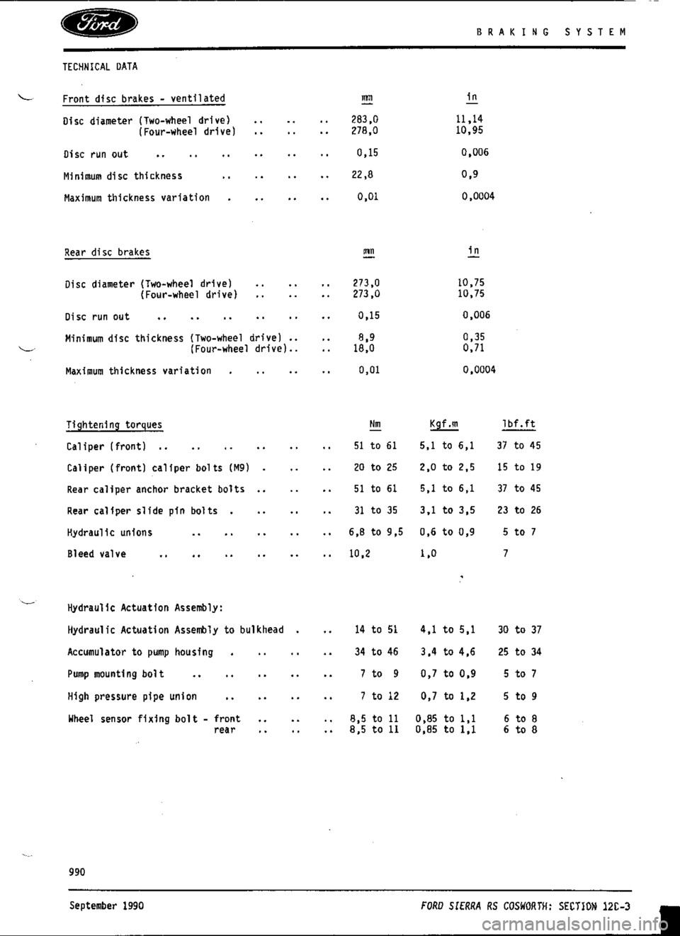FORD SIERRA RS COSWORTH 1987 1.G Workshop Manual 