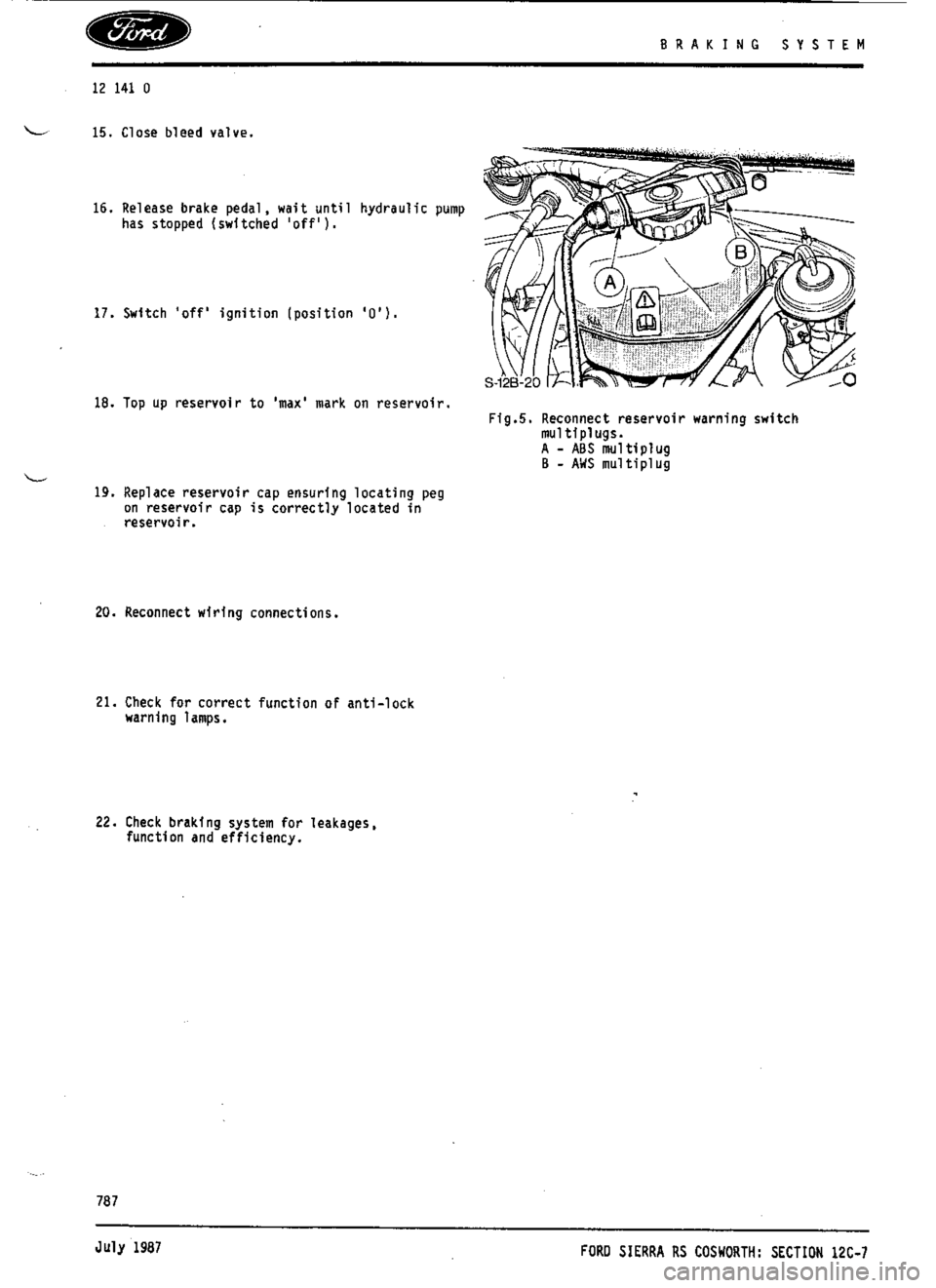 FORD SIERRA RS COSWORTH 1987 1.G Workshop Manual 