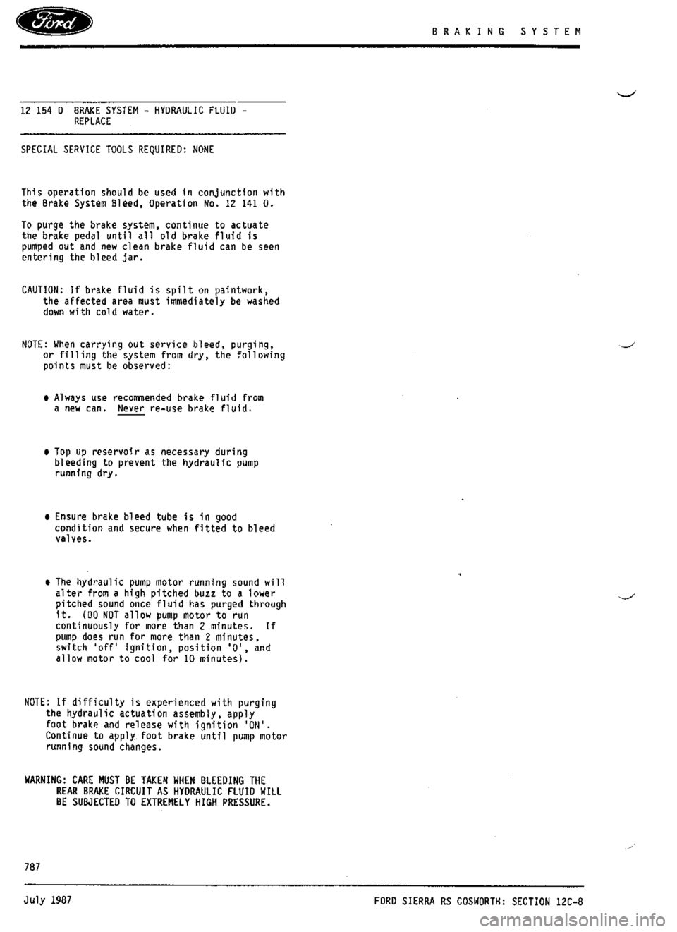 FORD SIERRA RS COSWORTH 1987 1.G Workshop Manual 