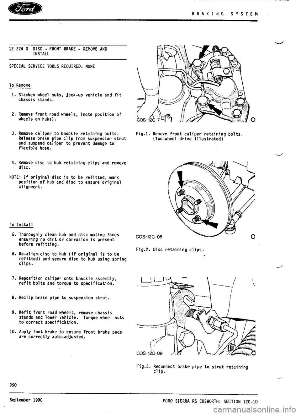 FORD SIERRA RS COSWORTH 1990 1.G Workshop Manual 