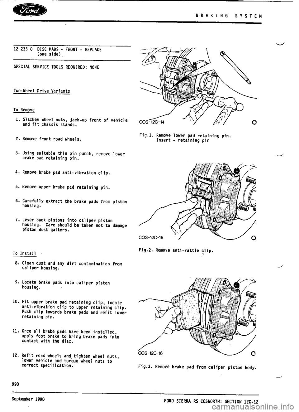 FORD SIERRA RS COSWORTH 1990 1.G Workshop Manual 