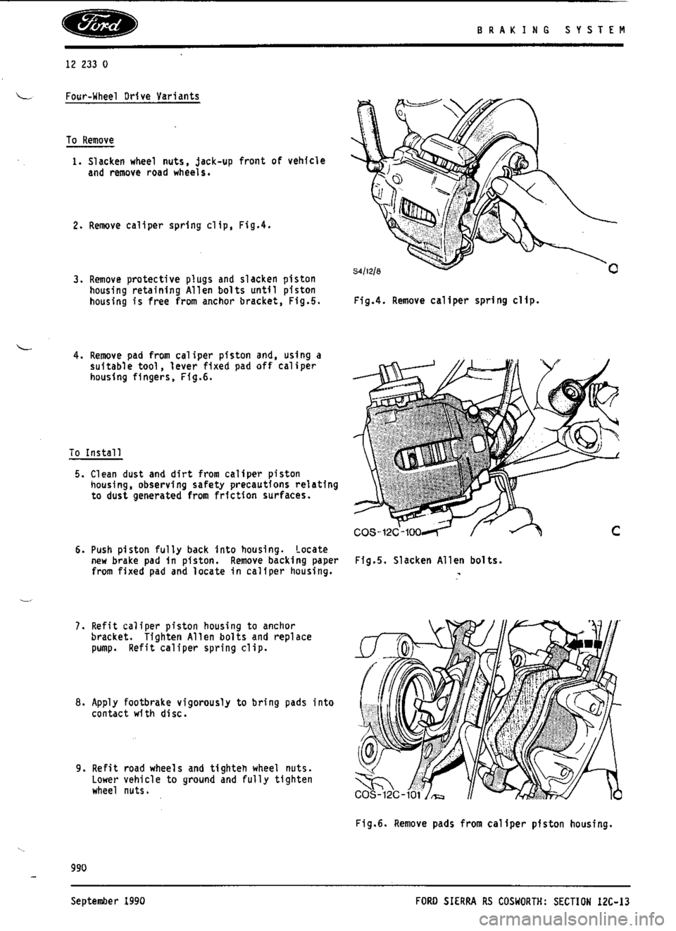 FORD SIERRA RS COSWORTH 1990 1.G Workshop Manual 