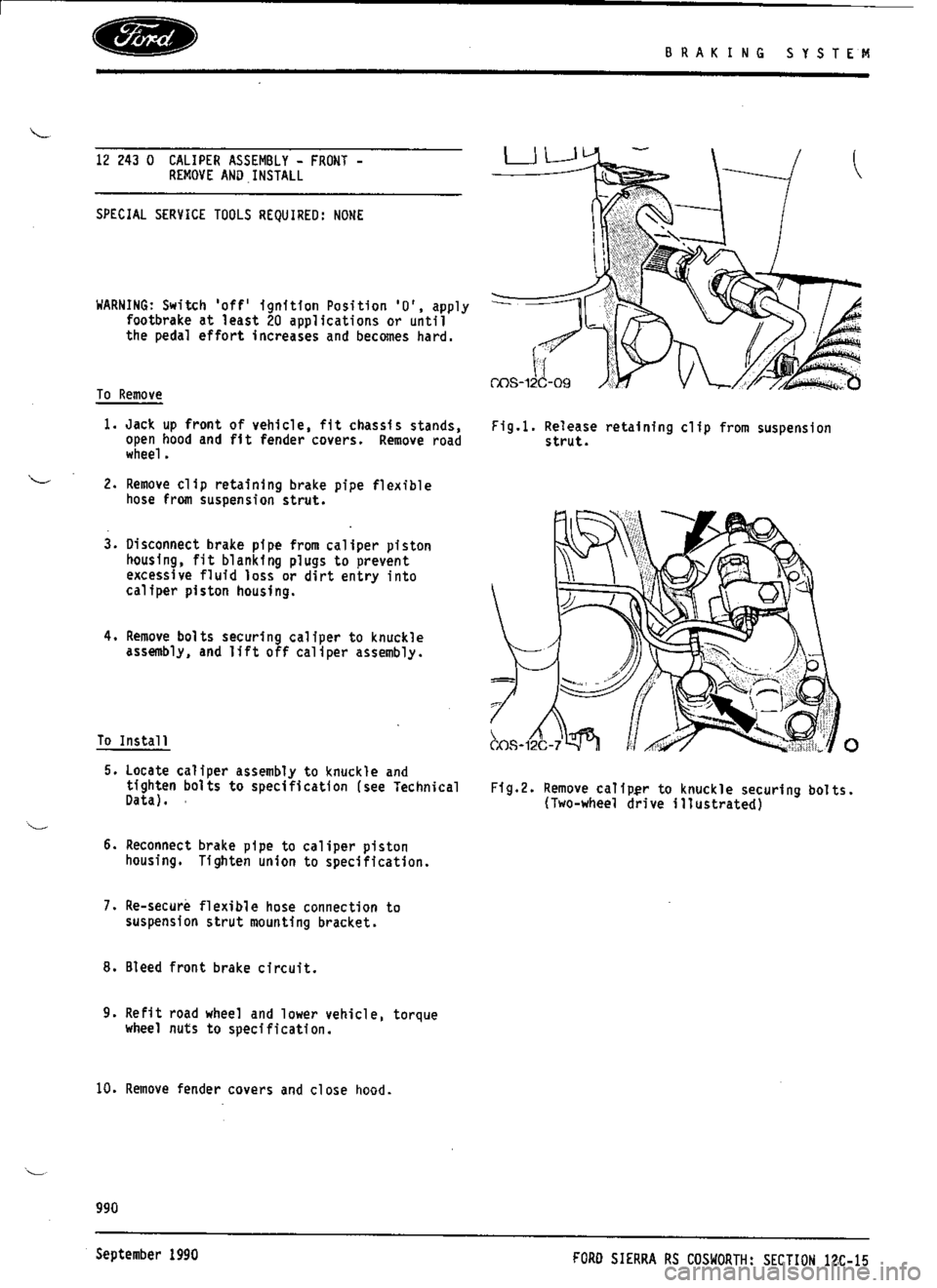 FORD SIERRA RS COSWORTH 1990 1.G Workshop Manual 