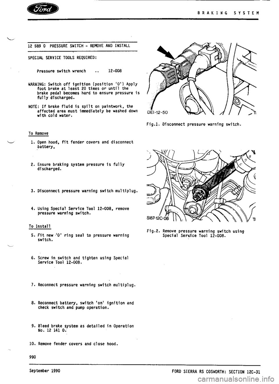 FORD SIERRA RS COSWORTH 1990 1.G Workshop Manual 