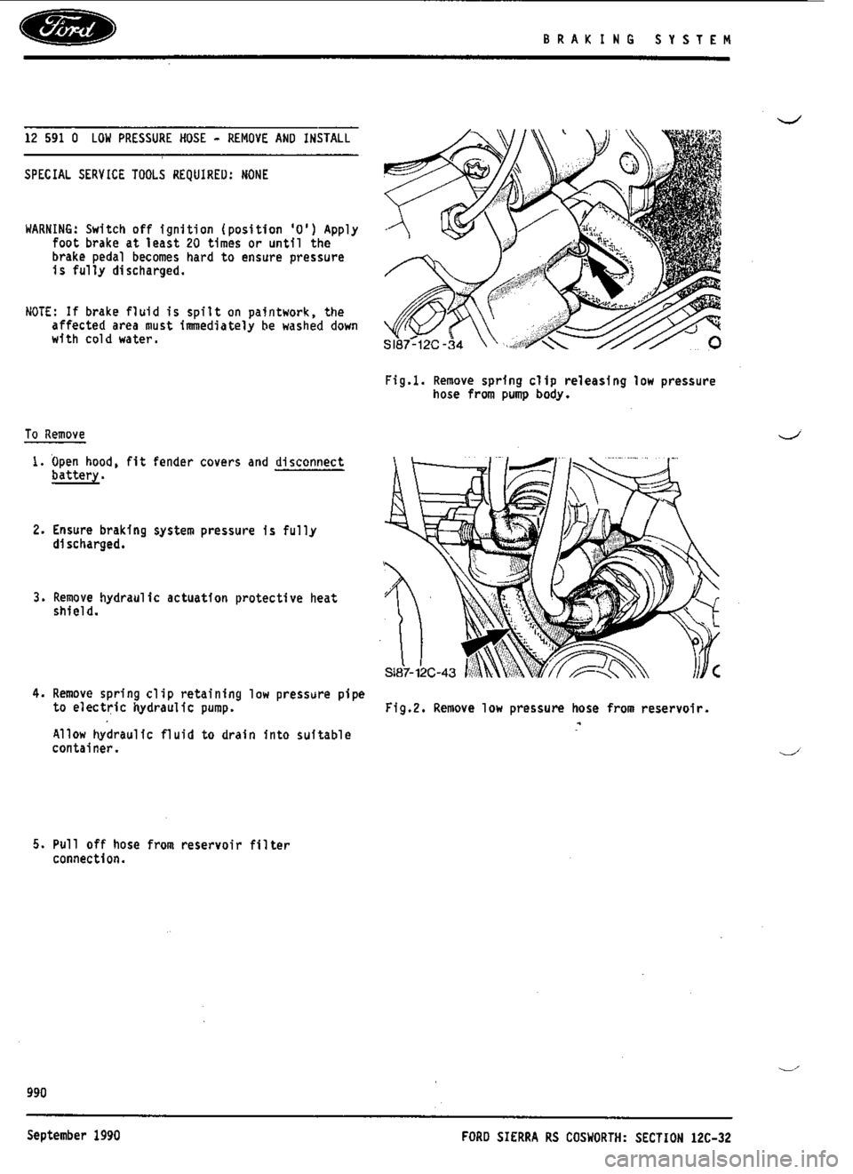 FORD SIERRA RS COSWORTH 1990 1.G Workshop Manual 