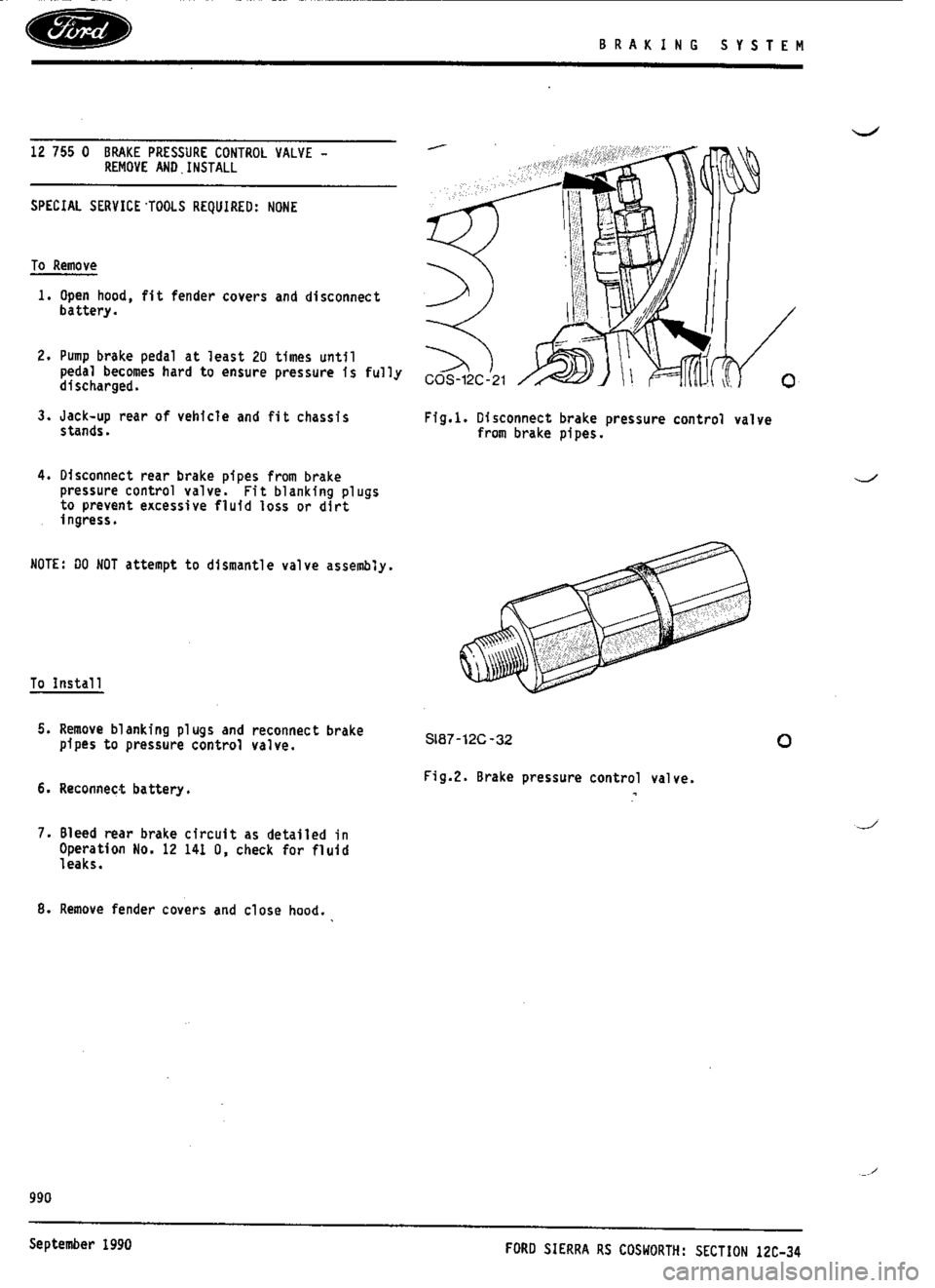 FORD SIERRA RS COSWORTH 1990 1.G Workshop Manual 