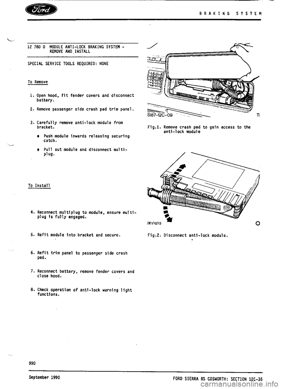 FORD SIERRA RS COSWORTH 1990 1.G Workshop Manual 