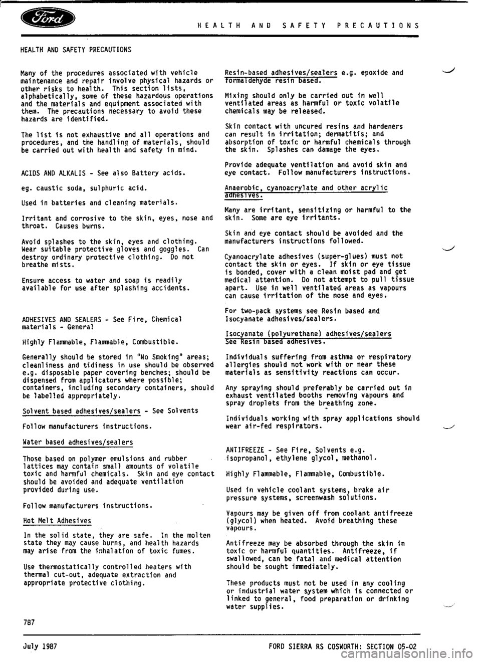 FORD SIERRA RS COSWORTH 1987 1.G Workshop Manual 