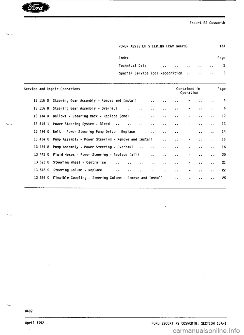 FORD SIERRA RS COSWORTH 1990 1.G Workshop Manual 