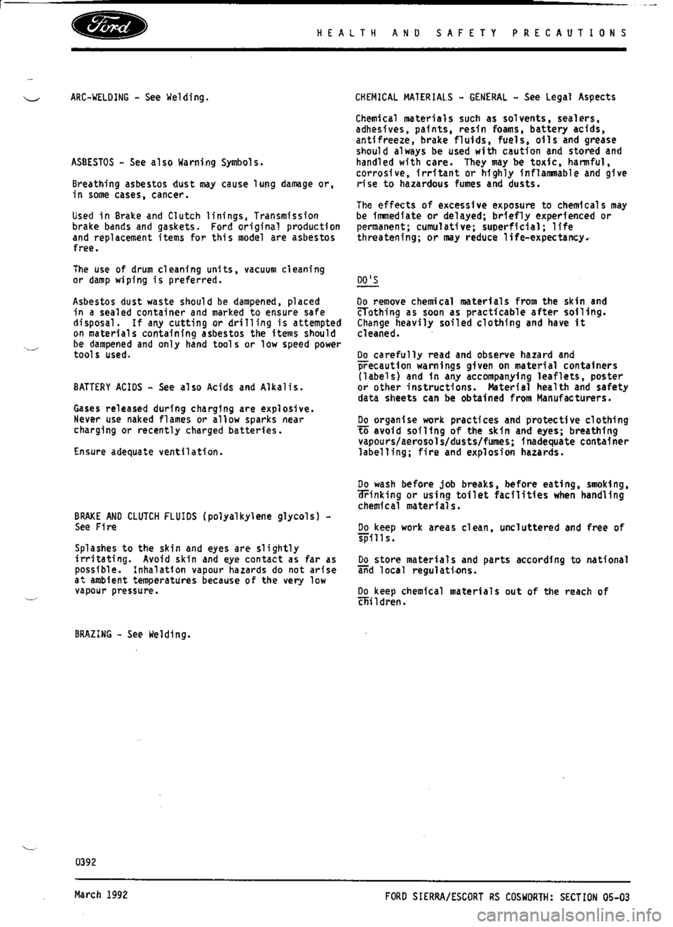 FORD ESCORT RS COSWORTH 1994 1.G Workshop Manual 