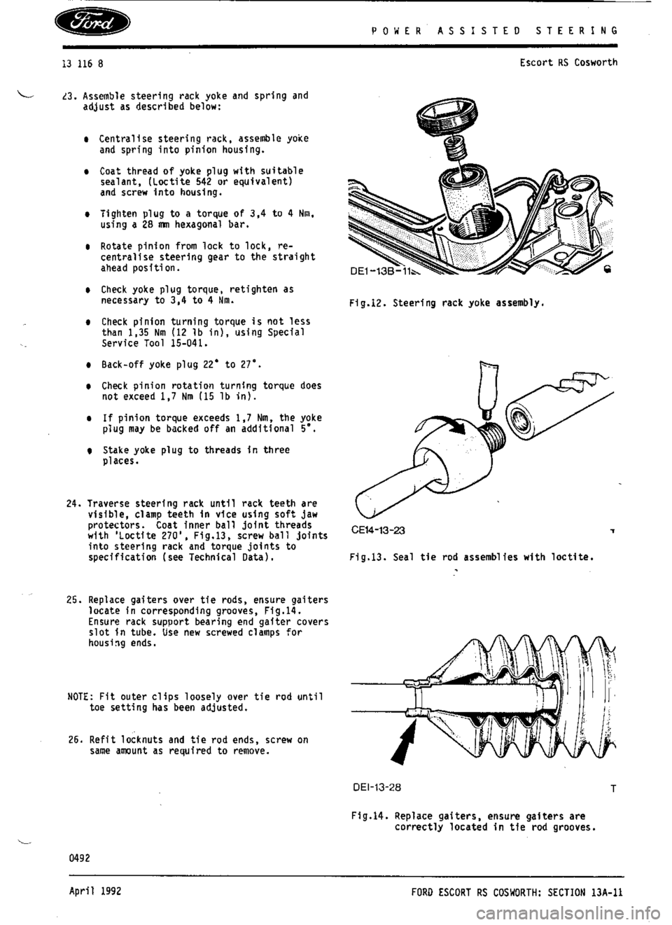 FORD ESCORT RS COSWORTH 1994 1.G Workshop Manual 