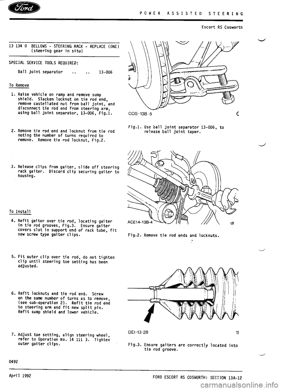 FORD ESCORT RS COSWORTH 1994 1.G Workshop Manual 